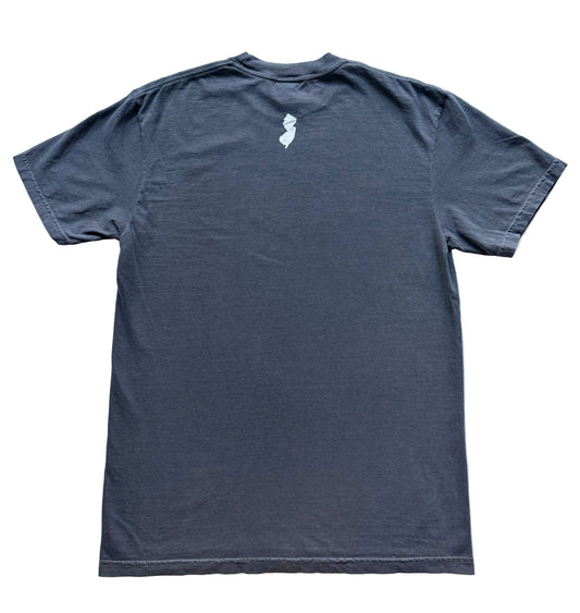 Pepper Grey t-shirt with small state shape graphic 
