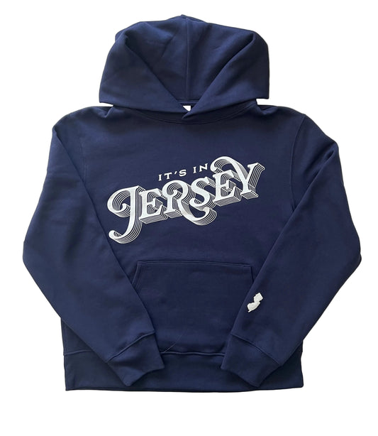 Stacked Logo It's In Jersey Navy heavyweight  Hoodie