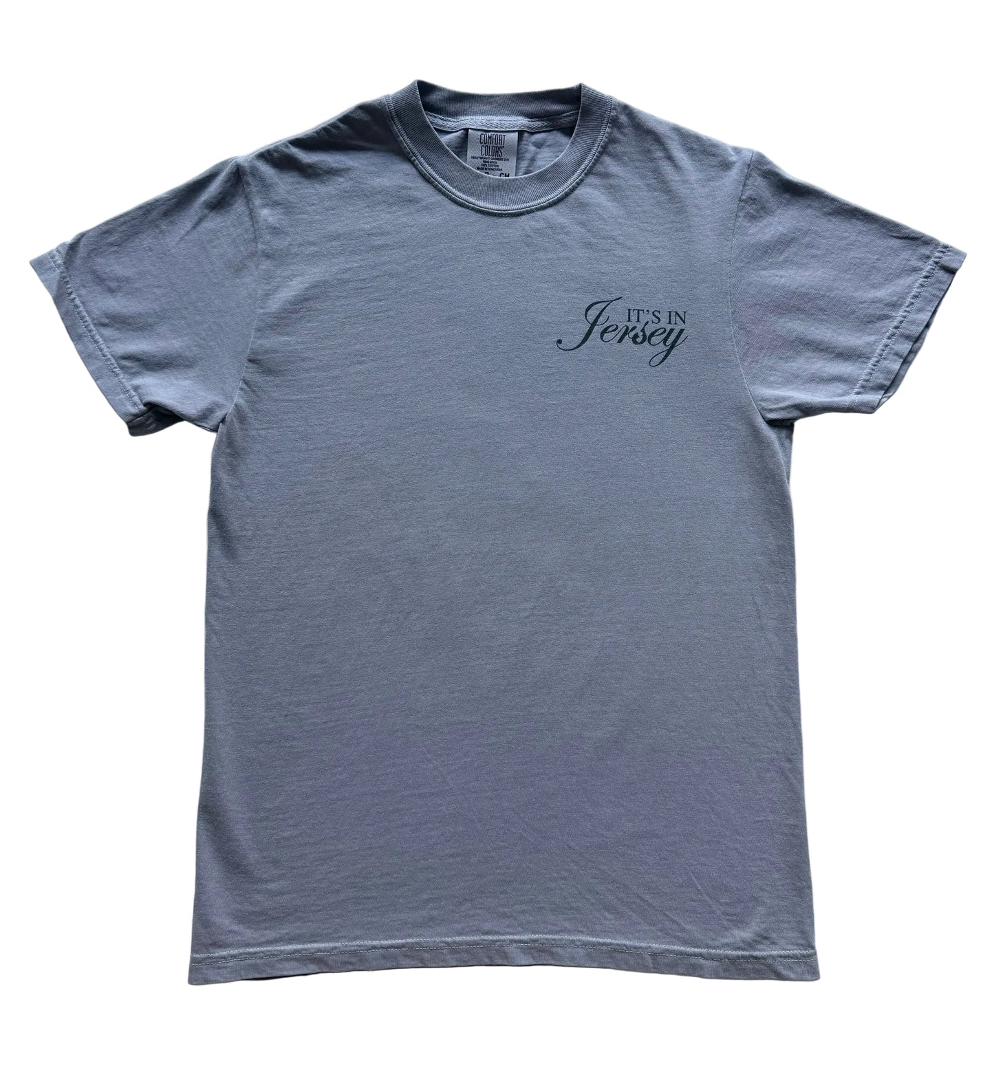 Gray t-shirt with 'It's In Jersey' chest logo