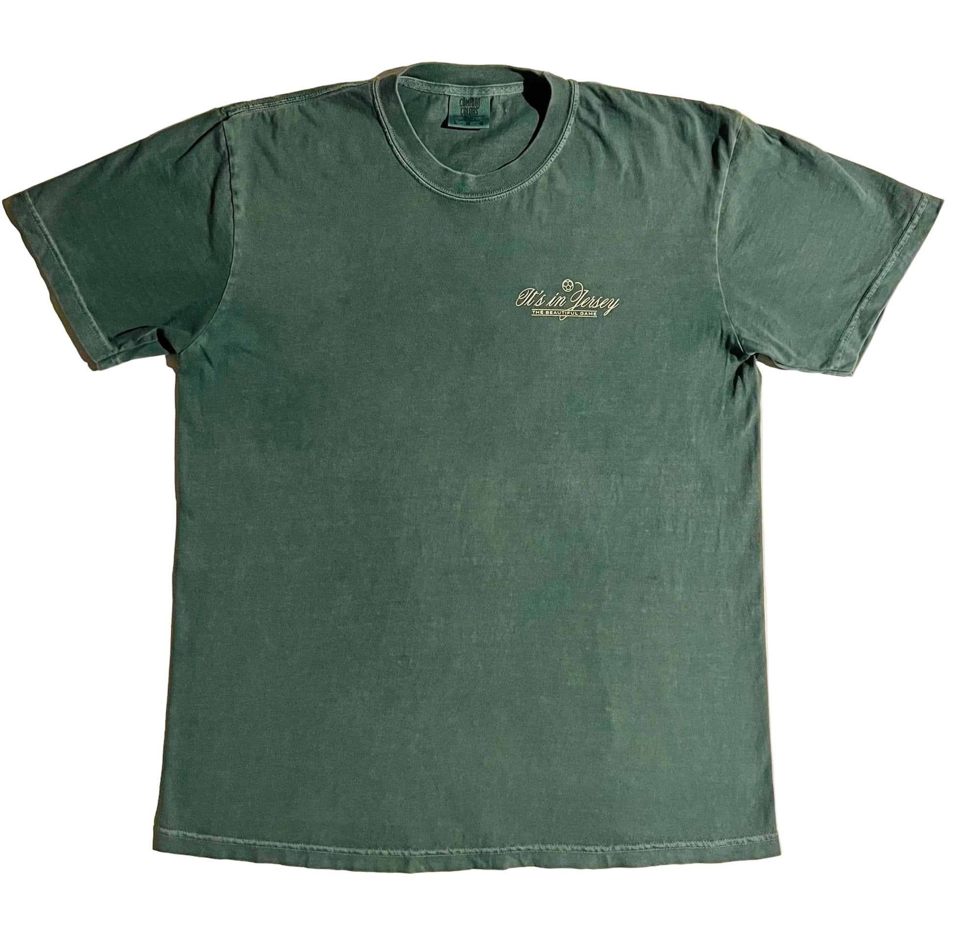 Green t-shirt with brand logo on front chest